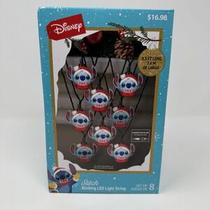 Disney Christmas Santa Stitch Blinking Holiday LED String Lights Set Of 8